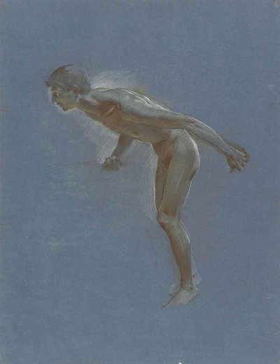 Un desnudo masculino, inclinado hacia adelante, sosteniendo una barra de Adolf Hiremy Hirschl